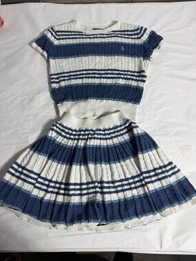 Polo by Ralph Lauren Navy and White Striped Knit Two-Piece Set